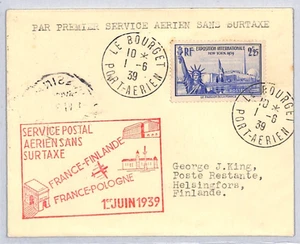 FRANCE First Flight Air Mail Cover France-Finland 1939 {samwells-covers}YZ331 - Picture 1 of 12