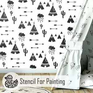 Plantilla de muebles de pared para vivero Dizzy Duck reutilizable Scandi Nordic Tipi Village - Imagen 1 de 6