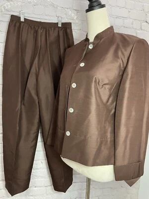 SHOMI By mille Pantalón Traje Corto Mujer 100% Seda Marrón, Talla 4 Foto 1 de 4