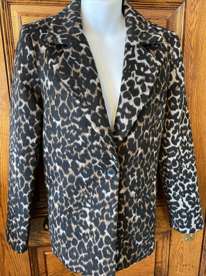 FOREVER 21 Women’s Cheetah Leopard Print Brown Black Wool Blend JACKET, Sz S - Image 1 of 4