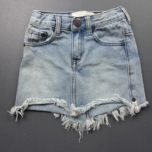 One Teaspoon Skirt Girls 5-6 Light Cutoff Blue Denim Distressed Raw Fringe - Picture 1 of 8