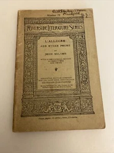 1896 #72 RIVERSIDE LITERATURE SERIES Antique Book L’AllEGRO Milton ab7 - Picture 1 of 5