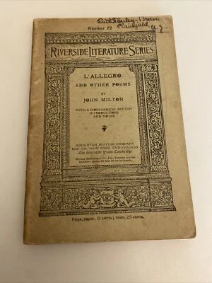 1896 #72 RIVERSIDE LITERATURE SERIES Antique Book L’AllEGRO Milton ab7 - Imagem 1 de 4
