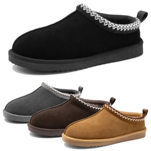 Mens Fuzzy Cozy Slippers Genuine Suede Leather Fluffy Home Memory Foam Slippers - Picture 1 of 15