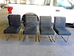 4 1970'S LABELED DIRECTIONAL MILO BAUGHMAN DINING CHAIRS W CHANNELED UPHOLSTERY - Picture 1 of 12