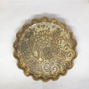 Vtg Signed Yusuf Etudaiye Studio Pottery Pie Tart Pan-Scallop Edges-1994-Nigeria - Picture 1 of 7