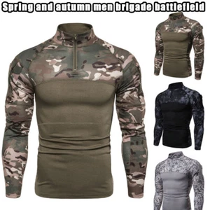 Men Camouflage Army Camo Long Sleeve Tops Tactical Military Slim Fit Sport Shirt - Picture 1 of 26