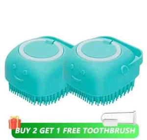 Pet Dog Cat Silicone Softy Massage Bath Brush Scrubber Shampoo Dispenser Shower - Picture 1 of 21