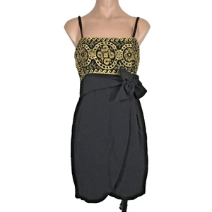 VTG 80s 90s Cerruti 1881 Black Gold Beaded party dress mini faux wrap sequin 38 - Picture 1 of 8