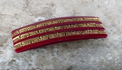 Corredor de pelo Goody rojo dorado tapa de plástico broche de resorte plateado regalo firmado Foto 1 de 3