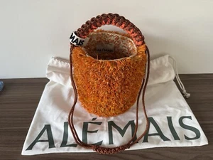 Alemais Bag Bucket Orange Raffia Lalo Mini Fringe Macrame Basket Dust Bag Tote - Picture 1 of 15