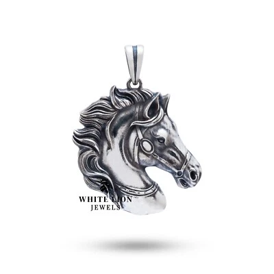 Cavallo Fantino Buona Fortuna Ciondolo Ossidato 925 Argento Uomo Ragazzi Biker - Immagine 1 di 3