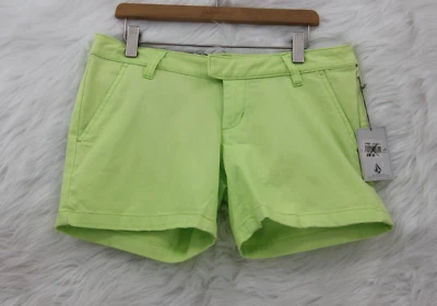 Volcom Shorts Women's Junior's  Sz 1 Neon Green Chino Cotton Blend #1442 - Image 1 of 4