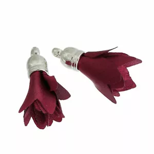 8 Piezas Colgantes Borla Poliéster Flor Tono Plata Rojo Aproximadamente 30x7mm - Imagen 1 de 3