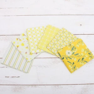 Fat Quarter Bundles Sets - 6 Yellow Prints in 100% Premium Cotton Fabric - Picture 1 of 6