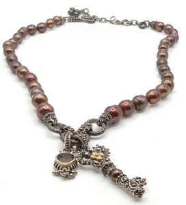 Barbara Bixby Anhänger Halskette Sterling 925 18k Schlüssel schokobraune Perle 16-19" - Bild 1 von 4