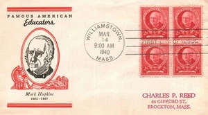 1940 - Mark Hopkins - Linprint Cachet Block of 4 FDC - F228 - Bild 1 von 2