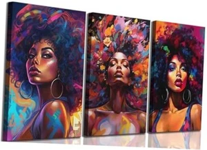 3Pcs African American Women Canvas Wall Art Colorful 16x24in-canvas Black Girl - Picture 1 of 7