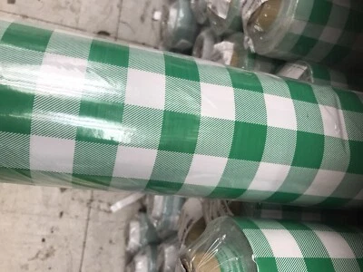 Green Check Tablec 2m PIECE VINYL OILCLOTH PVC WIPE CLEAN TABLECLOTH - Image 1 of 2