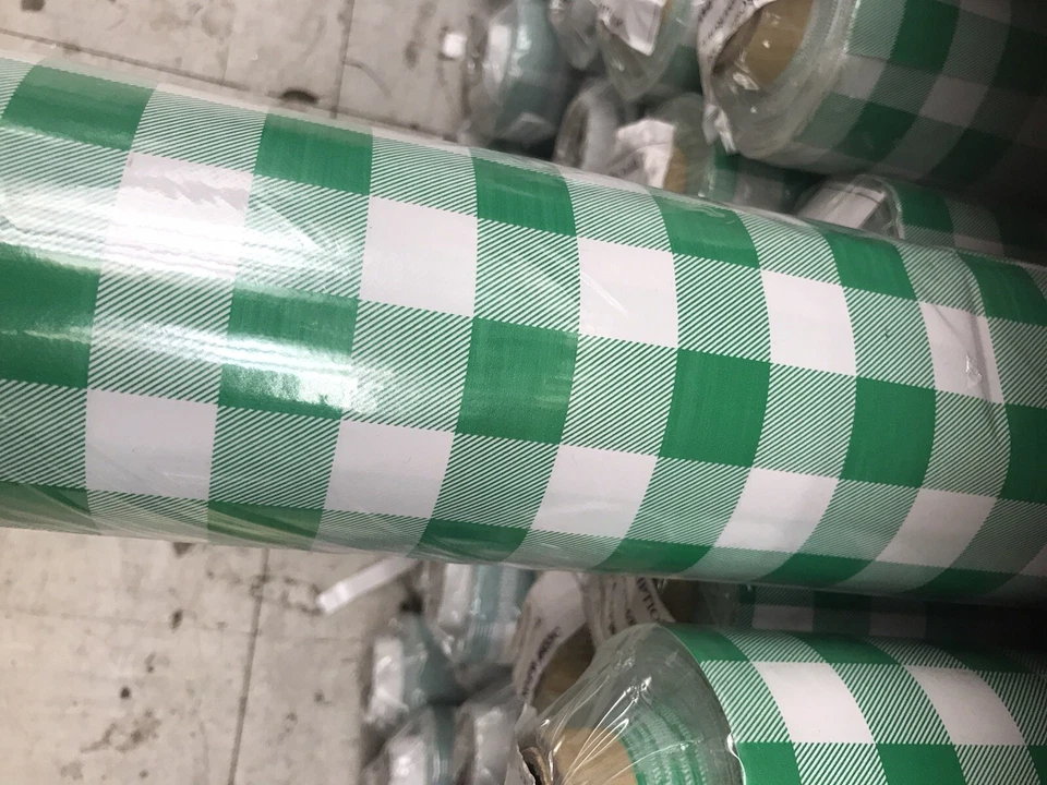 Green Check Tablec 2m PIECE VINYL OILCLOTH PVC WIPE CLEAN TABLECLOTH - Image 1 of 2