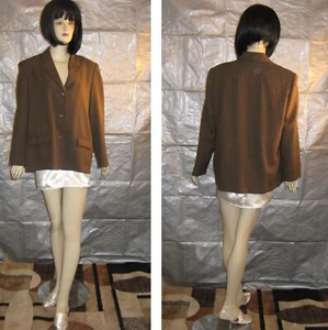 ALFRED DUNNER Woman Teen business jacket blazer pin-stripes brown Petite 16 - Picture 1 of 6