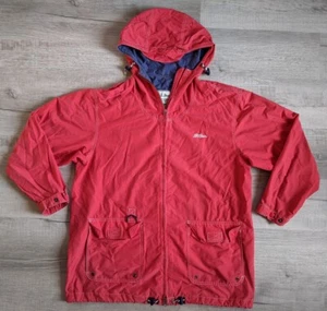 Vintage LL Bean Hooded Jacket Women's Sz L 100% Nylon Full Zip RED Windbreaker - Picture 1 of 8