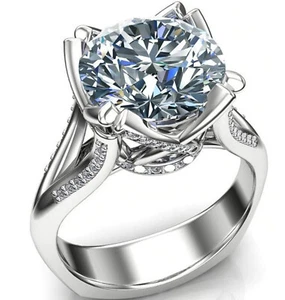5.51 Ct Vvs1 Ice White Round Moissanite Diamond Engagement Ring Silver Size 7 - Picture 1 of 4