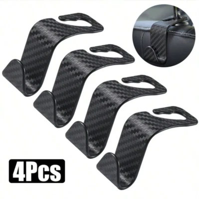 4pcs Carbon Fiber Car Seat Headrest Hooks - Universal Storage Hanger Set-NEW - Image 1 of 4