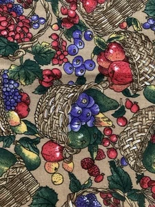 Cotton Fabric Baskets of Fruits Medium Print on Brown Apples Blueberries 1Yx57"W - Picture 1 of 3