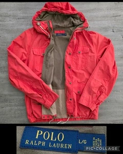 Polo Ralph Lauren Full Zip Oiled Cloth Orange Hooded Rain Jacket Sz L Outerwear - Picture 1 of 18
