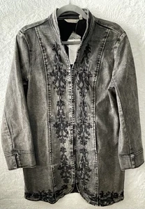 NWT Soft Surroundings Women's Size Medium Gray Black Denim Embroidered Jacket - Picture 1 of 11