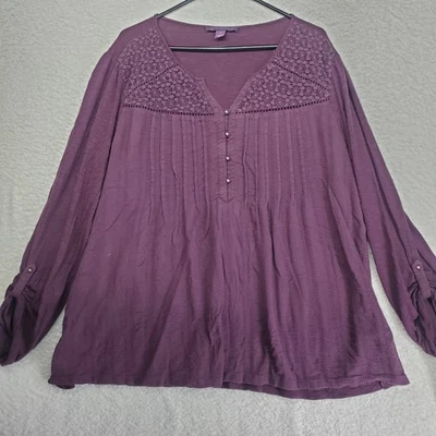 Top para mujer Gloria Vanderbilt XL magenta bordado pintucks boho hadas grunge Foto 1 de 4