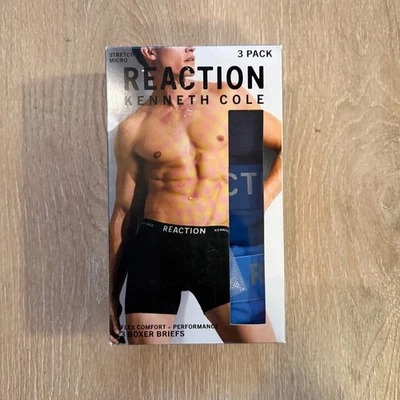 Kenneth Cole Reaction 3 Pk Talla Pequeña Azul Boxers Algodón Elástico Rendimiento NUEVO Foto 1 de 4