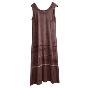 LPogee Dress Women Free Size Purple Embroidered Tiered Maxi Boho Hippie Festival - Picture 1 of 13
