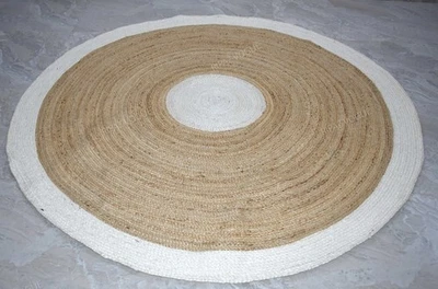 Handmade Jute Rug Woven Natural Fiber Carpet Boho Rustic Area Floor Mat - Image 1 of 4