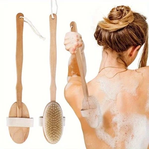 Wooden Detachable Long Handle Double-sided Shower Brush for Back Cleaning - Picture 1 of 12