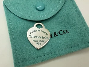 Tiffany Co Sterling Silver Blue Enamel Please Return To NY Heart Pendant Charm - Picture 1 of 6