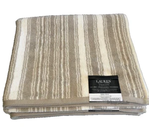 Ralph Lauren Bath Towels Sanders 30x56" Set Of 2 Striped Tan Beige White - Picture 1 of 8
