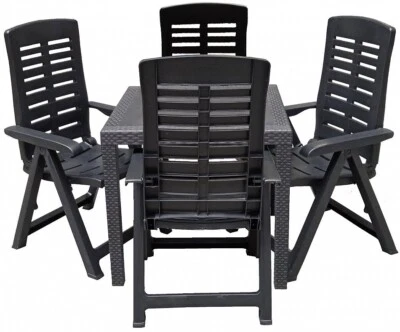Gartenmöbel Gartentisch Gartenstuhl 5tlg Kunststoff Schwarz Hochlehner Garten - Bild 1 von 4