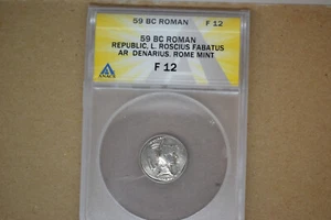 Roman Republic:    L. Roscius Fabatus (59 BC). AR denarius (17mm). ANACS F-12 - Picture 1 of 5