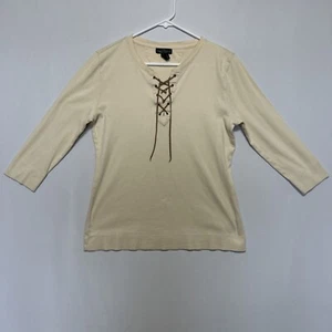 Camisa LRL Lauren Jeans Co Ralph Cuero Con Cordones Crema Manga Larga Talla L Usada en Excelente Condición - Imagen 1 de 6