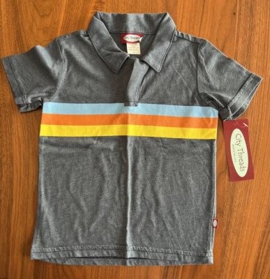 Nuevo con etiquetas Camisa Polo City Threads Manga Corta, Azul Grisáceo con Rayas, Talla 4, EE. UU. Foto 1 de 2