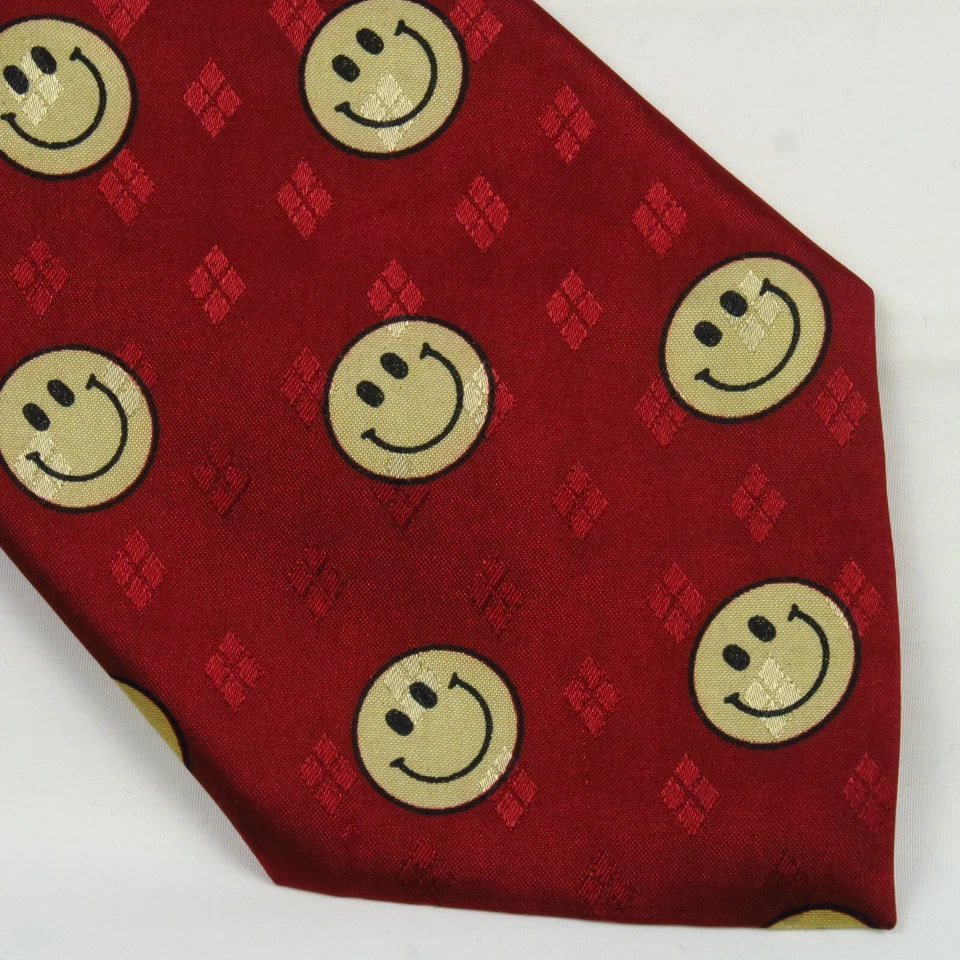 Corbata de cuello A. Rogers cara sonriente dorada roja para hombre 58"x3,75" poliéster hecha en Hong Kong Foto 1 de 4