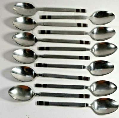 JUEGO DE 12 CUCHARADITAS DE MADERA DE NOGAL STANLEY ROBERTS CROSSPOINT CUBIERTOS DE ACERO INOXIDABLE Foto 1 de 4