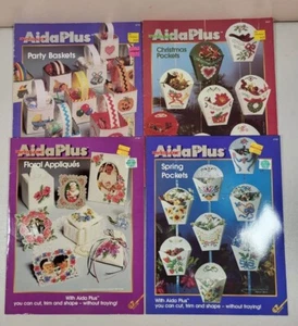 Lot of 4 Zweigart Aida Plus Cross Stitch Pattern Leaflets Baskets Pockets Floral - Picture 1 of 3