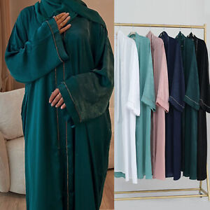 Arab Burqas Muslim Women Long Robe Cardigan Plain Color Trimmed Abaya Islamic