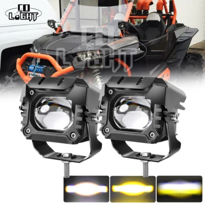 2x 3" Amarillo Blanco LED LUZ DE TRABAJO SPOT PODS CONDUCCIÓN PARA CAN-AM POLARIS RZR XP  Foto 1 de 4