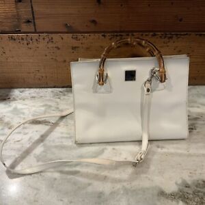 Dooney and Bourke Handbag Bamboo Handle White Leather Italy Adjustable Strap