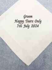 Personalised embroidered wedding handkerchief hankie gifts present cotton UK men