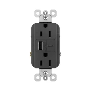 PASS & SEYMOUR R26USBACBK RADIANT USB-A + USB-C TR RECEPTACLE, 15A, 125V, BLACK - Picture 1 of 2